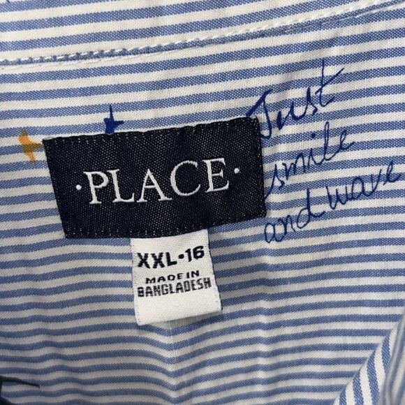 Children’s Place Blue Button Down Short Sleeve Shirt(Size XXL 16) - Picture 4 of 5